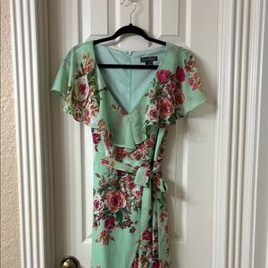 Jessica Howard Green Midi Wrap Dress with Flutter Sleeves